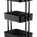 Pipishell 3 Tier Rolling Cart with Table Top, Utility Cart with Wheels & 4 Hooks, Rolling Storage Cart for Home Storage and Organization, Black, PIUC09B