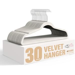 Simple Deluxe Velvet Hangers 30 Pack, Non-Slip Clothes Hangers with Shoulder Notches, 360 Swivel Hooks, Heavy Duty Coat Suit Hangers for Closet Space Saving, White