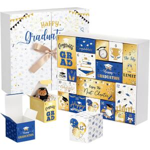 18 Days Graduation Countdown Calendar Gift Box 2026 Empty Graduation Paper Advent Calendars to Fill DIY Grad Surprise Gift Box for Her Him High School College, Gifts Not Included(Blue Gold)