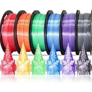 MIKA3D Dual Color 1.75mm 3D Printer Filament Bundle, 3D Printing Silk PLA 6 Spools Pack, Silk White Purple, Blue, Orange, Black, Green, Red, 3D Printing PLA 250g x 6 Spools