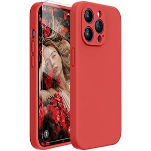 Miracase Designed for iPhone 14 Pro Max Phone Case with Screen Protector,[Upgraded Enhanced Camera Protection],Shockproof Liquid Silicone Case with Microfiber Lining,6.7 inch(Coral Red)