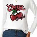 LilyCoco Womens Long Sleeve T Shirts Boat Neck Tops Breton Loose Fit Printed Tshirt White Large (White, L)