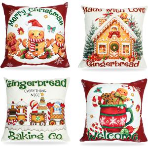 Mocsicka Christmas Gingerbread House Pillow Covers 1818 Inch, Gingerbread Man House Bakery Throw Pillow Covers Xmas Holiday Cushion Case for Sofa Couch Bed Home Decorations Set of 4 Mocsicka Christmas Gingerbread House Pillow Covers 1818 Inch, Gingerbread Man House Bakery Throw Pillow Covers Xmas Holiday Cushion Case for Sofa Couch Bed Home Decorations Set of 4