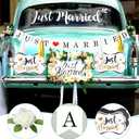 Sosation 9 Pcs Just Married Car Decorations Wedding Car Decorations Just Married Magnets Banner Decals Flower Pearl Bud Ribbon Balloon for Honeymoon Wedding Reception Ceremony Party Decor Photo Prop