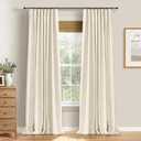 100% Blackout Shield Full Blackout Curtains for Bedroom 96 inch Length 2 Panels Set, Clip Rings/Rod Pocket Faux Linen Black Out Curtains for Living Room, Thermal Insulated, 50Wx96L, Cream