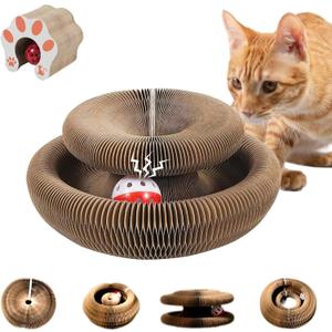 Cat Toy, Magic Organ Cat Scratch Board, Compact Cats Accordion Toy, Interactive Cardboard Cat Scratcher Pad Toys with Bell Ball for Indoor Exercise