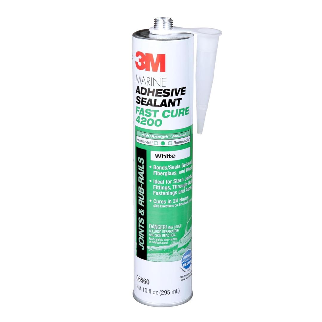 3M Marine Adhesive Sealant Fast Cure 4200 (06560)  Semi-Permanent Flexible Adhesive Sealant for Boats and RVs, White, Flexible Bonds, Underwater-Safe, 295 mL Cartridge (10 fl oz) 3M Marine Adhesive Sealant Fast Cure 4200 (06560)  Semi-Permanent Flexible Adhesive Sealant for Boats and RVs, White, Flexible Bonds, Underwater-Safe, 295 mL Cartridge (10 fl oz)