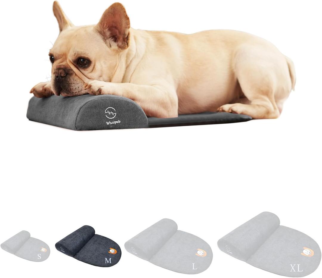 Dog and Cat Bolster Pillow for Medium Dogs and Cats, Benefit for Cervical Vertebra and Neck, Easy to Carry When Traveling, with High Resilience Foam, Machine Washable Cover (Dark Gray, Medium)