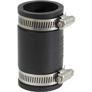 Supply Giant 6I45 Flexible Pvc Coupling with Stainless Steel Clamps, 1.6" Inner diameter for 1-1/4" Nominal Pipe, Black