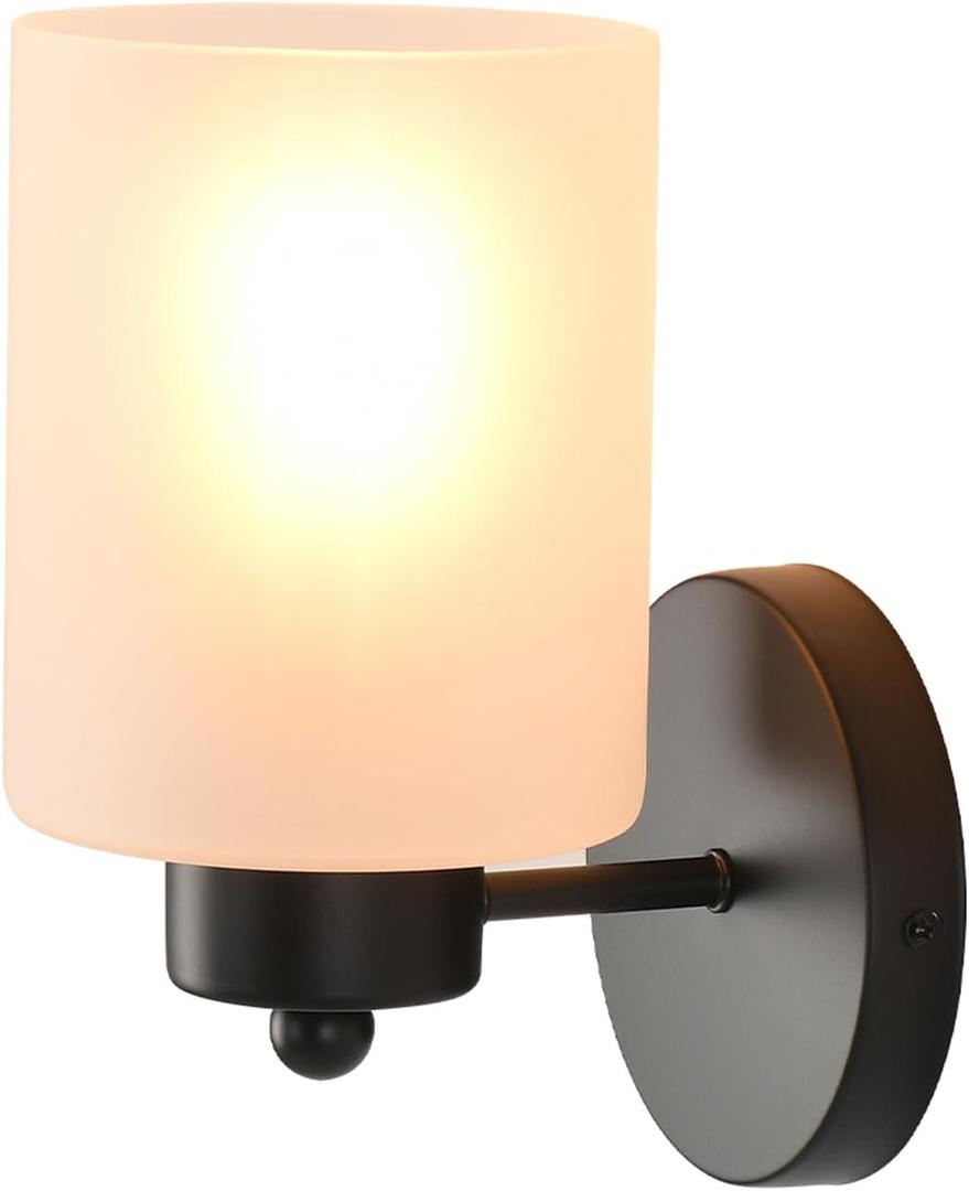 Metal Sconces Wall Lighting with Clear Glass Shade, Bathroom Vanity Light Matte Black Wall Sconce, Modern Wall Light Fixtures (1 PACK, 1 Pack Milk Glass)