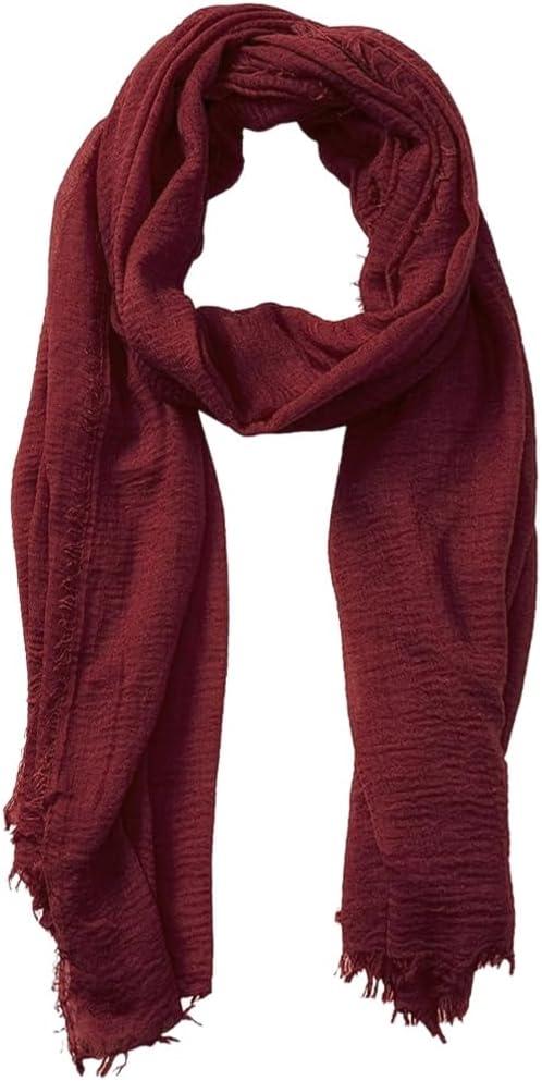 Unisex Cotton Blend Crinkle Vintage Soft Scarf with Fringed Edges 35"  70" (Burgundy Red)