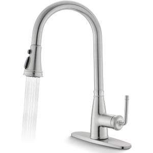 Kitchen Faucet with Pull Down Sprayer, 17 inch Brushed Nickel Antique Single Handle Pull Out Kitchen Sink Faucet with Deck Plate for Classic Modern Ktichen