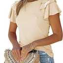SHEWIN Womens Summer Tops Ruffle Short Sleeve T Shirts Casual Slim Fit, XL