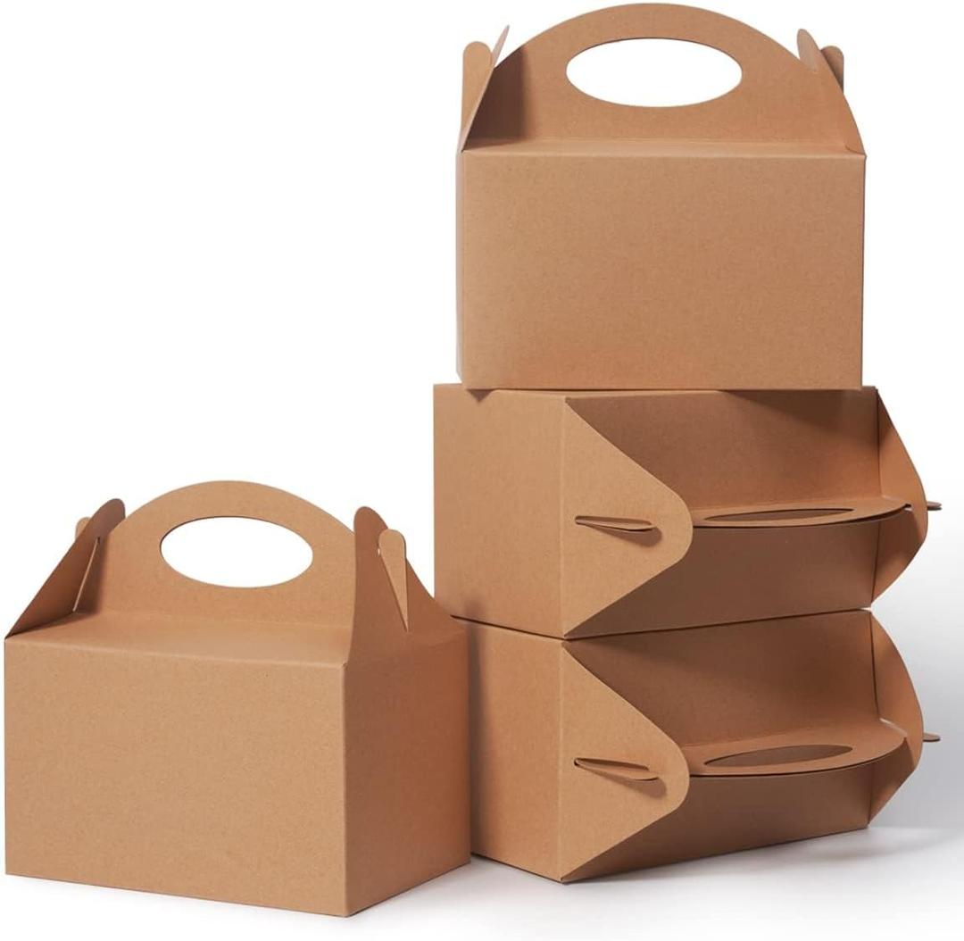 50 Pcs Small Party Treat Boxes, 6 Inch Candy Cookie Goodie Gift Bags Gable Box for Kids Birthday Party, Kraft Brown (1 Count (Pack of 50))