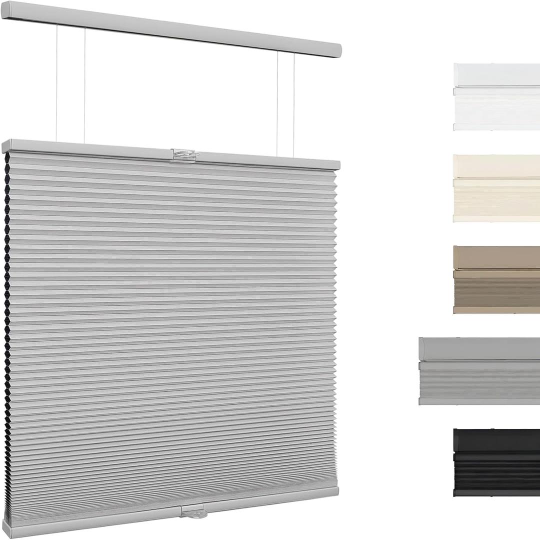 Custom Color-Matched 1.5" Top Down Bottom Up Cellular Shades for Indoor Windows & Doors, Cordless Privacy Top Down Bottom Up Cellular Shade, Insulated Honeycomb Blinds, Noise Reduced Honeycomb Blinds (04- Grey (Blackout))