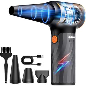 Electric Air Duster, 280000RPM Cordless Mini Blower, Rechargeable Brushless Motor Dust, 3-Gear Adjustable Dust Blower for Computer, Keyboard, Outdoor, House and Car (Black)