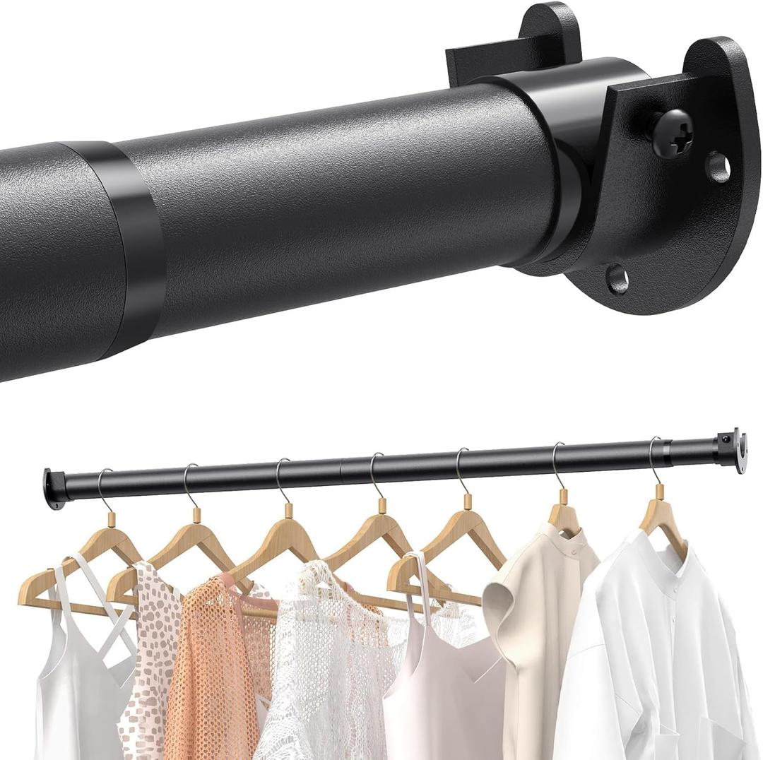 Closet Rods for Hanging Clothes, 17 to 99 Inches Stepless Adjustable Metal Closet Rod, 1.3 Inches Heavy Duty Clothes Hanging Rod for Closet Wardrobes Laundry RV (17-99 IN, Matte Black)