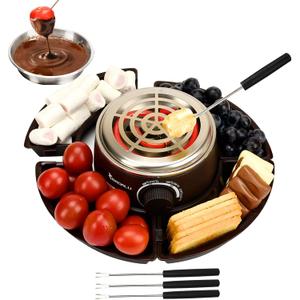 BADALU 2 in 1 Electric S'mores Maker & Fondue Pot, Tabletop Indoor S'mores Maker Kit with 4 Roasting Forks & 1 Flameless Temperature-controlled Heater, Housewarming Christmas Gifts, Family Gifts
