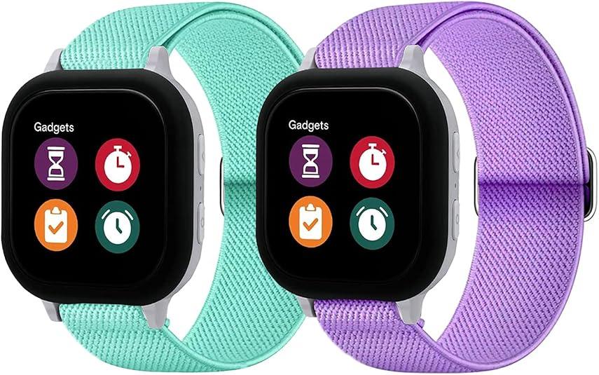 2 Pack Stretchy Nylon Band Compatible with Gizmo Watch 3 2 1/Gabb Watch 3 2 1/SyncUP/Cosmo JrTrack Band Soft Elastic Strap with Adjustable Buckle