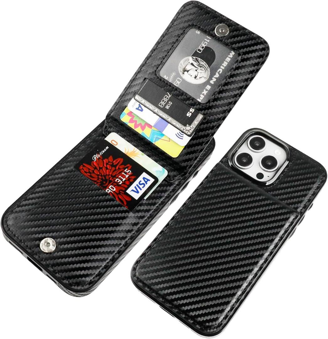 KIHUWEY Compatible with iPhone 16 Pro Max Case Wallet with Credit Card Holder, Flip Premium Leather Magnetic Clasp Kickstand Heavy Duty Protective Cover for iPhone 16 Pro Max 6.9 Inch (Carbon Black)
