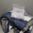 Madison Park Essentials Jaxon Bed in a Bag Comforter Set with Sheet, Printed Stripe Design, Modern All Season Bedding and Matching Sham, Queen Blue/Grey 7 Piece
