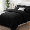 CozyLux Queen Comforter Set Black, 7 Pieces Bed in a Bag, Black Comforter Queen Size, All Season Bedding Sets with Stitch Quilted Comforter, Flat Sheet, Fitted Sheet, Pillowcases