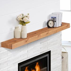 Fireplace Mantel Shelves 66inch | Solid Wood Floating Mantel Shelf - Rustic Farmhouse Wall Shelf with Invisible Brackets & Heavy Duty 100lbs Capacity