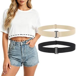 JASGOOD Crop Top Tuck Waist Band for T-Shirts Adjustable Sweater Tuck Band Belt Elastic Belts for Women 2 Pack (Black+khaki)