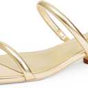 Modatope Square Open Toe Heeled Sandals Women Two Strap Chunky Heel Sandals for Women Low Block Heel Sandal Dressy (Size 10, A-Gold)