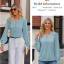 Long Sleeve Shirts for Women V Neck Fall Tops 2025 Trendy Dressy Casual Smocked Cuffs Outfits Cute Tunic Fashion Blouses Clothes Light Blue S (Blue, S)