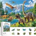 GLOBLELAND 300Pcs Dinosaur Wooden Jigsaw Puzzles for Adults 11.22x15.16inch Jurassic World Wooden Puzzles Children Colorful Unique Animal Shaped Wood Puzzles for Holidays Birthday