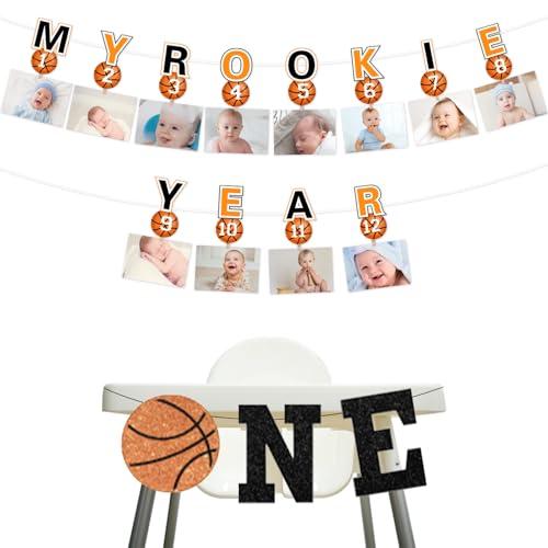 Kreatwow Basketball 1st Birthday Decorations My Rookie Year Photo Banner Basketball One High Chair Banner Basketball Theme 1st Birthday Decor Rookie of the Year Sports Theme 1st Birthday Boy