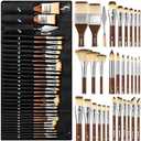 Nicpro 29pcs Paint Brush Set, Professional Acrylic Paint Brushes with Paint Spatula and Cloth Roll, Paintbrushes for Acrylic Painting, Oil, Watercolor, Gouache, Art Supplies for Artists and Beginners