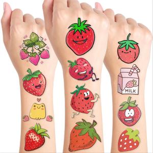 3 x 96PCS Strawberry Pre-cut Temporary Tattoos Berry First Birthday Party Supplies Decorations Cute Tattoos Stickers Party Favors Kids Gifts Girls Boys Classroom School Prizes Themed (Glow in the dark)