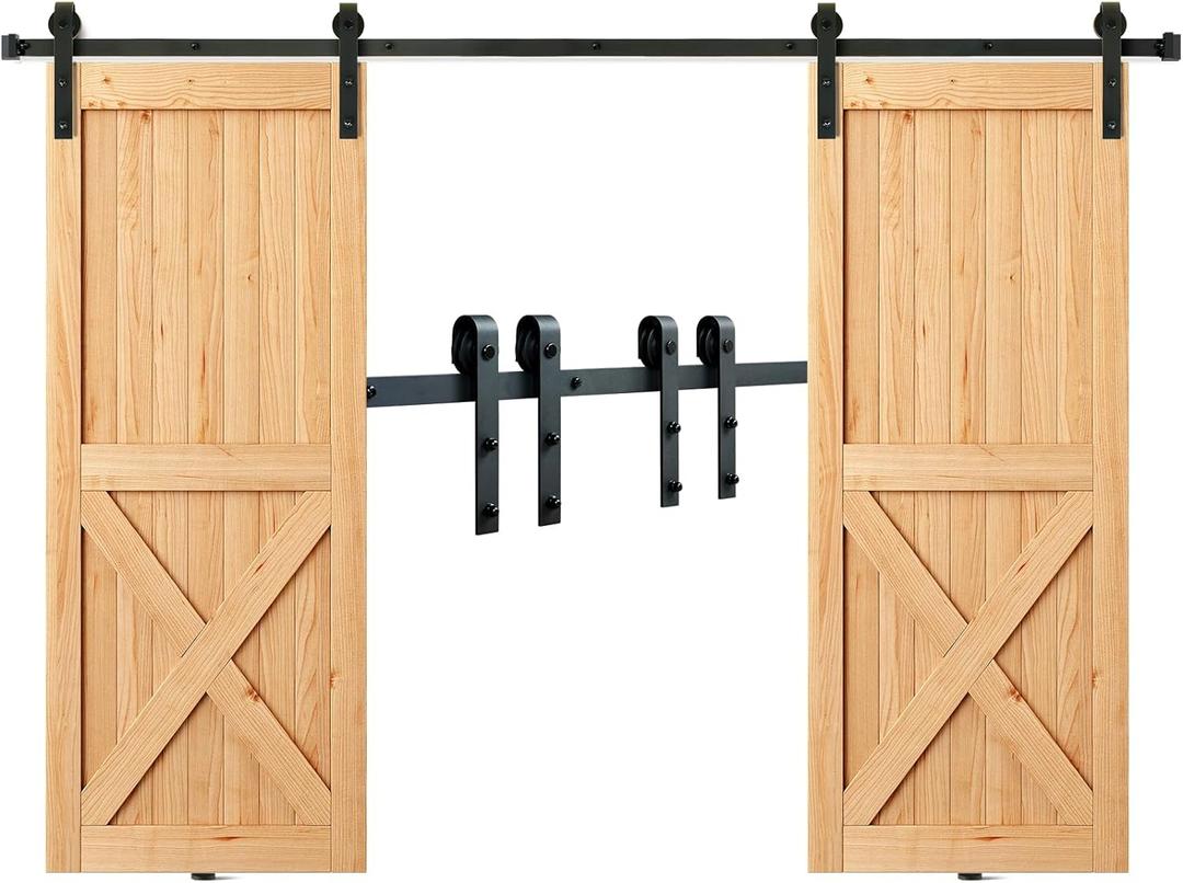 Sliding Barn Door Hardware Kit, VEVOR 8FT 330LBS Heavy Duty Barn Door Track Kit for Double Doors, Fit 3.7-4.3FT Total Wide and 1.3"-1.8" Thick 2 Door Panel, with Smooth & Silent Pulley (8FT)