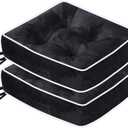 ERWUDEling Set of 2 Tufted Waterproof Outdoor Chair Cushions - 19x19x5 inchThick Patio Seat Pads with Ties for Lawn, Wicker & Garden Furniture,Black