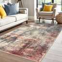 Abstract Area Rug 5ft x 7ft Washable Rugs for Entryway Indoor, Non Slip Small Living Room Rugs Printed Faux Wool Throw Rug, Floor Carpet for Kitchen Nursery Playroom, Red/Multi