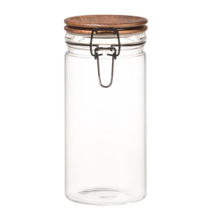 Clear Borosilicate Glass Storage Jar with Airtight Bamboo Lid & Locking Clamp, 40oz / 1200ml Kitchen Canister for Coffee Beans, Loose Tea, Sugar, Flour, Nuts, Thickened Sealed Container