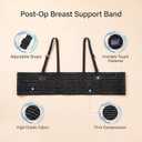 Breast Implant Stabilizer Band with Adjustable Removable Shoulder Straps, Invisible Touch Fastener, Post Surgery Compression Wrap for Breast Augmentation, Reduction & Mastectomy Recovery (12cm, Black)