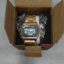 PASOY Men's Digital Gold Stainless Steel Watch Backlit Multifunction Stopwatch Waterproof Sport Watches