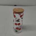 Creative Brands Bella Mon Cheri Red Cherry Pattern 20 ounce Glass Bamboo Drinking Smoothing Travel Tumbler with Straw
