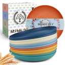 Homienly Wheat Straw Plates, 11-Pieces Unbreakable Dinner Plates - 9 Inch Alternative to Plastic Plates, Unbreakable Microwave and Dishwasher Safe Plate Set for Kitchen, Camping, Party - Multi