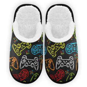 Fisyme Video Game Slippers for Women Girls, Soft Memory Foam Non-Slip Indoor House Slippers Home Shoes for Bedroom Hotel Travel Spa (M)