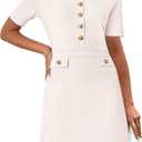 MEROKEETY Women's Summer Bodycon Sweater Dress Business Casual Outfis Short Sleeve Knit Button Formal Elegant Work Dress (White, S)