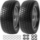 AR-PRO (2 Pack) 15 x 6.00-6 Front Tire and Wheel, Flat Free Lawn Mower Tires with Rim, 3" Centered Hub with 3/4" Bearings & 5/8" and 1" bushings, Compatible with John Deere Riding Mower, Lawn Tractor (Silver)