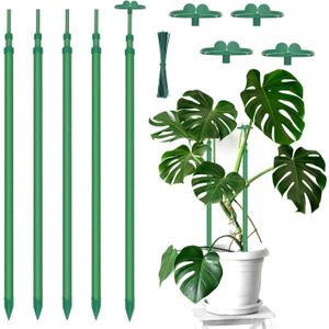 Extendable Plant Stakes, Length Scalable from 17.9IN to 42.3IN Plant Support Stake, Orchid Sticks with Clips for Indoor Outdoor,Garden Stakes for Plant,Tomato,Vegetables,Monstera,Vine - 4Pack
