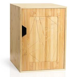 Fasmov 2 Tiers Cube Storage Organizer, Bamboo Bookshelf, Display Bookcase, Storage Cube Cubby Organizer with Door, Stackable Cubes Bin Small Cabinet for Bedroom, Home and Office