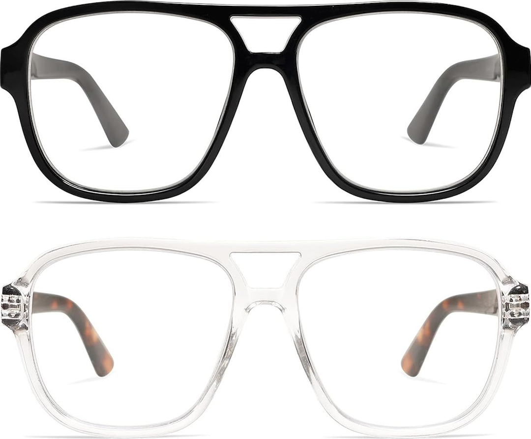 AMOMOMA 2 Pack Oversized Aviator Spring Hinge Reading Glasses for Women Men,Retro Blue Light Computer Reader Frame AM6081 