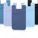 Phone Wallet Stick on,5 Pack Phone Card Holder for Back of Phone Case,Silicone Sticky Credit Card Holder for Cell Phone Double Pocket Sticker All SmartphonesNavy,Sierra,Pastel,Blue,Black