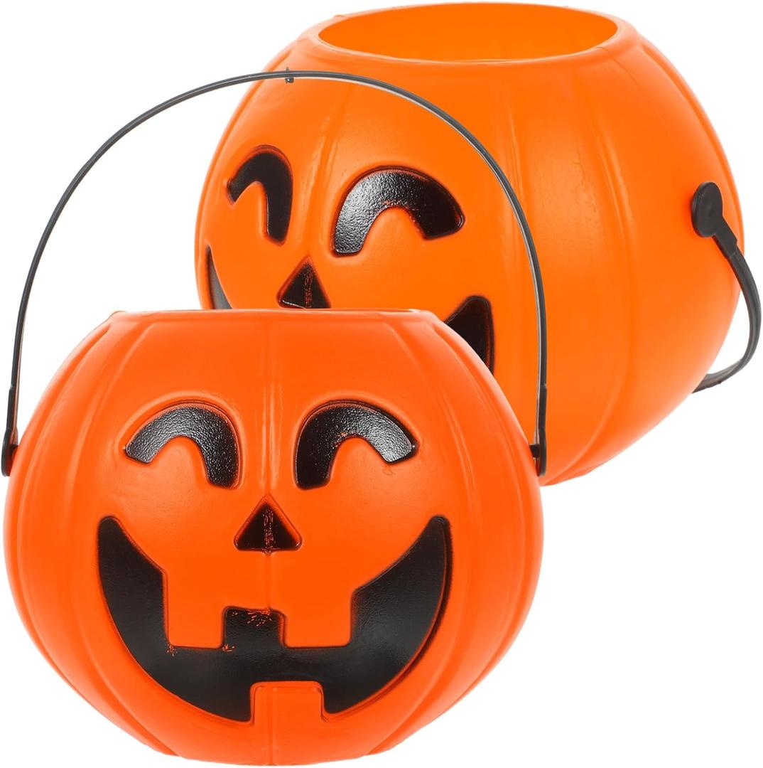 2 Pcs Pumpkin Buckets for Trick or Treating Portable Halloween Treat Bucket with Holder for Party Favors